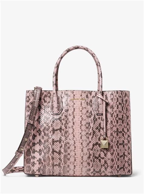 michael kors mercer large snakeskin tote|Michael Kors snakeskin shoulder bag.